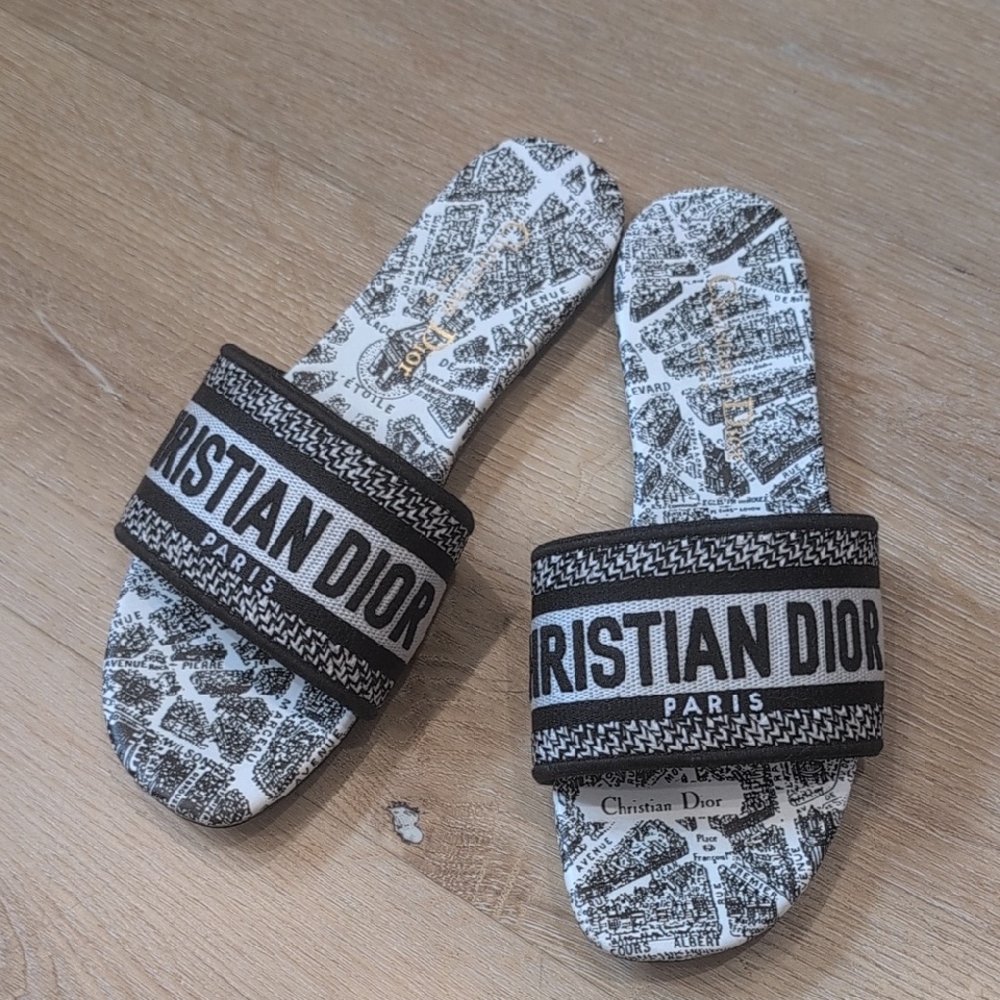 Women's Black and White Logo Slide Sandals